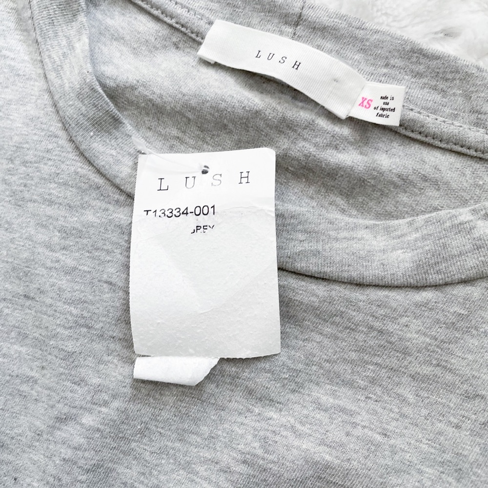 NWT-LUSH Grey Open Square Tie Back Wide Sleeve Top - Picture 3 of 12